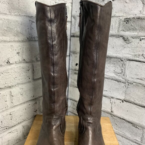 Mjus Riding Boots EU 37 US 6.5 Brown Leather Tall Knee High Low Block Heel Boho - Picture 7 of 16